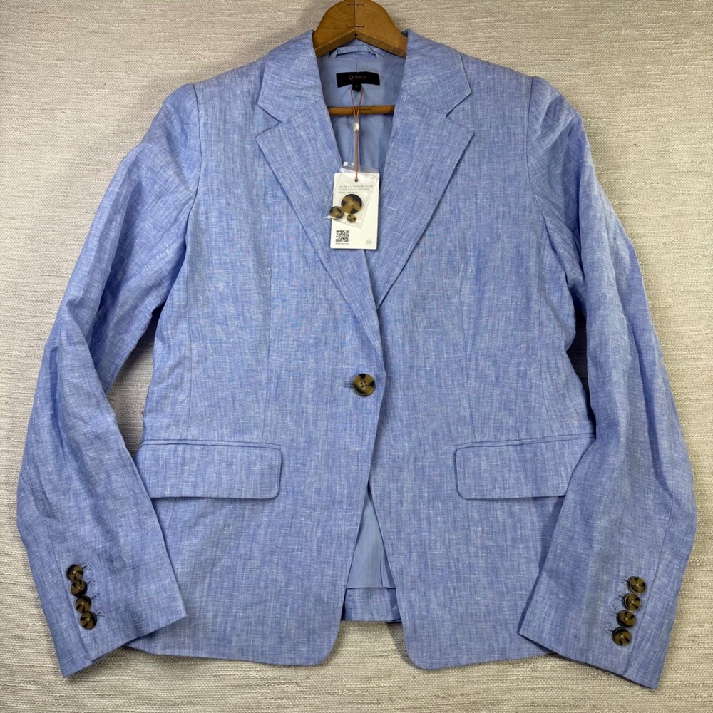 NEW Quince Womens 100% European Linen Blazer Light Blue Size S Single Button